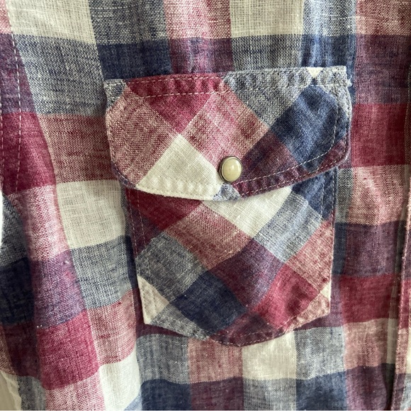 2/$30 Flag & Anthem Linen Blue and Red Casual Plaid Button Down Shirt Mens Small - Picture 7 of 14